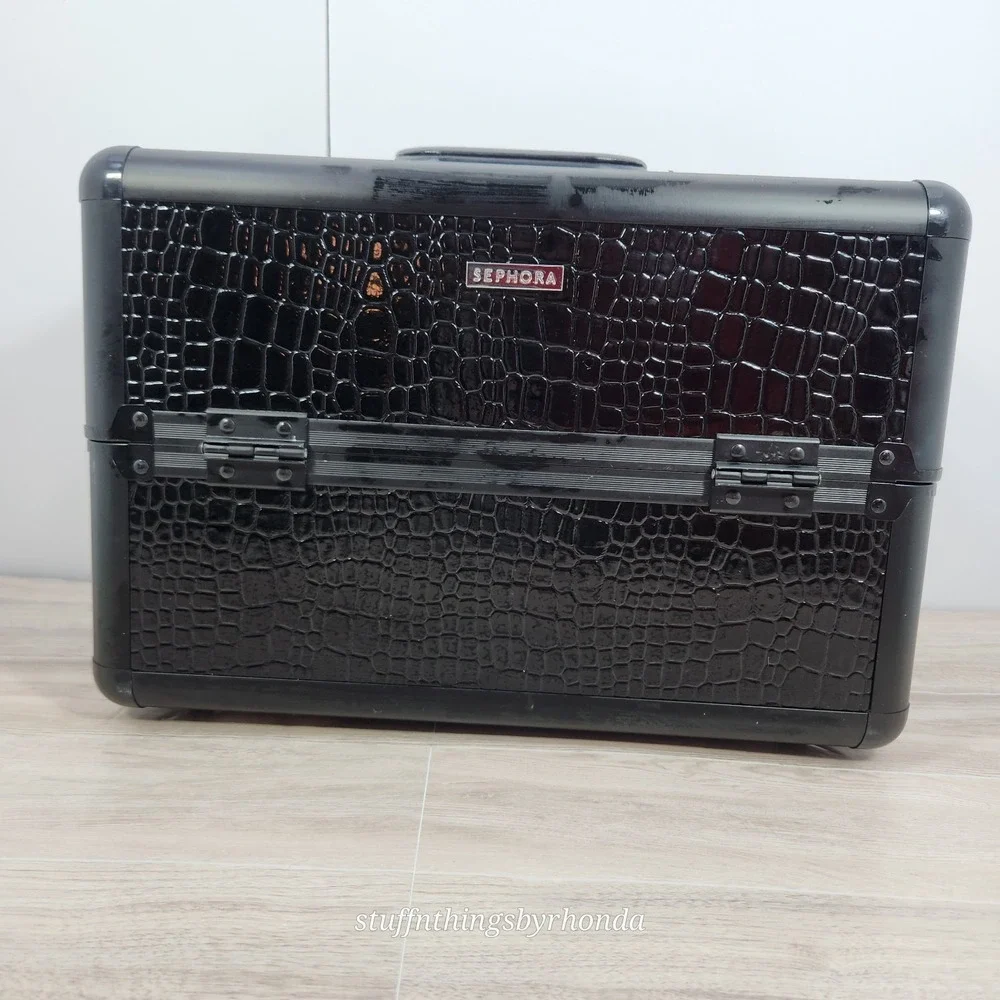 Sephora Pro Hard Shell Make Up Travel Case Faux‎ Black Alligator 13.5x9.5x8.5